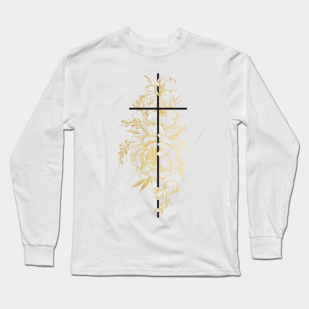 Floral Cross Long Sleeve T-Shirt by ZekeTuckerDesign